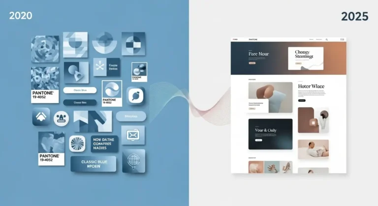 Illustration montrant la couleur Pantone 2020 Classic Blue et son influence sur les tendances actuelles du web design en 2025.