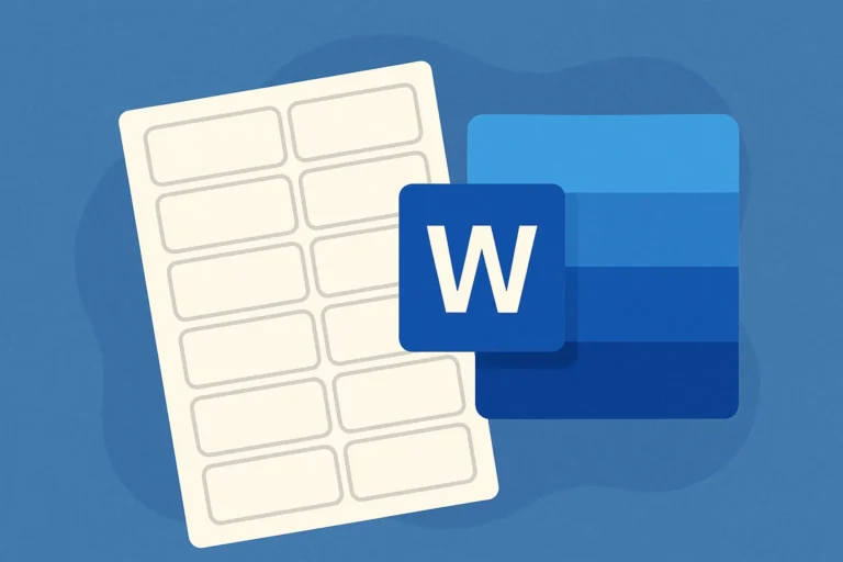 Illustration d’une planche d’étiquettes vierges à côté de l’icône Microsoft Word