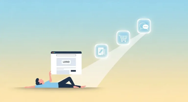 Illustration montrant la création d'un site vitrine comme première étape de la stratégie digitale d'une nouvelle entreprise.