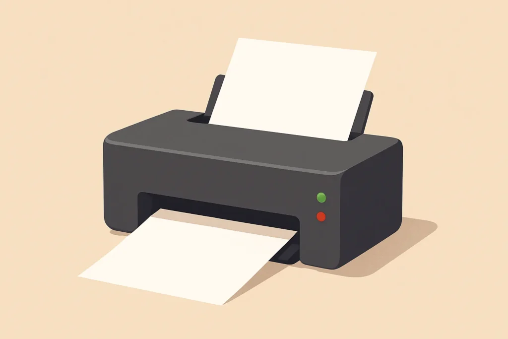 Illustration d’une imprimante qui éjecte une feuille totalement blanche.