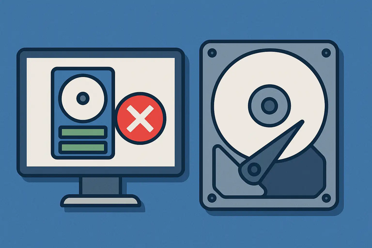 Illustration d’un disque dur et écran montrant la suppression d’une partition sous Windows.