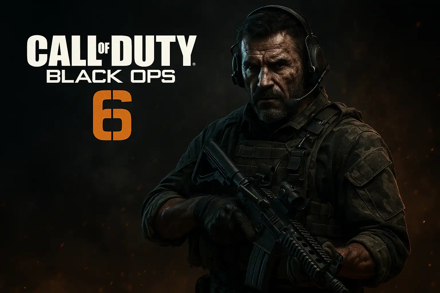 Scène réaliste de Call of Duty Black Ops 6 montrant un soldat en tenue tactique sombre, armé et prêt au combat dans une ambiance cinématographique années 90