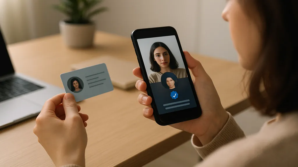 certification instagram 2025 : vérification d’identité avec pièce officielle et selfie sur smartphone, badge bleu validé, lumière naturelle et cadrage clair