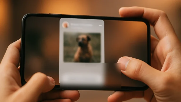 Mains tenant un smartphone horizontal affichant l’écran de repartage de story Instagram, visuel illustrant l’option pour ajouter une story mentionnée à sa propre story en 2025.
