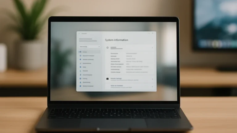 Ordinateur portable affichant une fenêtre d’informations système sous Windows, illustrant comment voir processeur, RAM, version de Windows et DirectX en 2025.