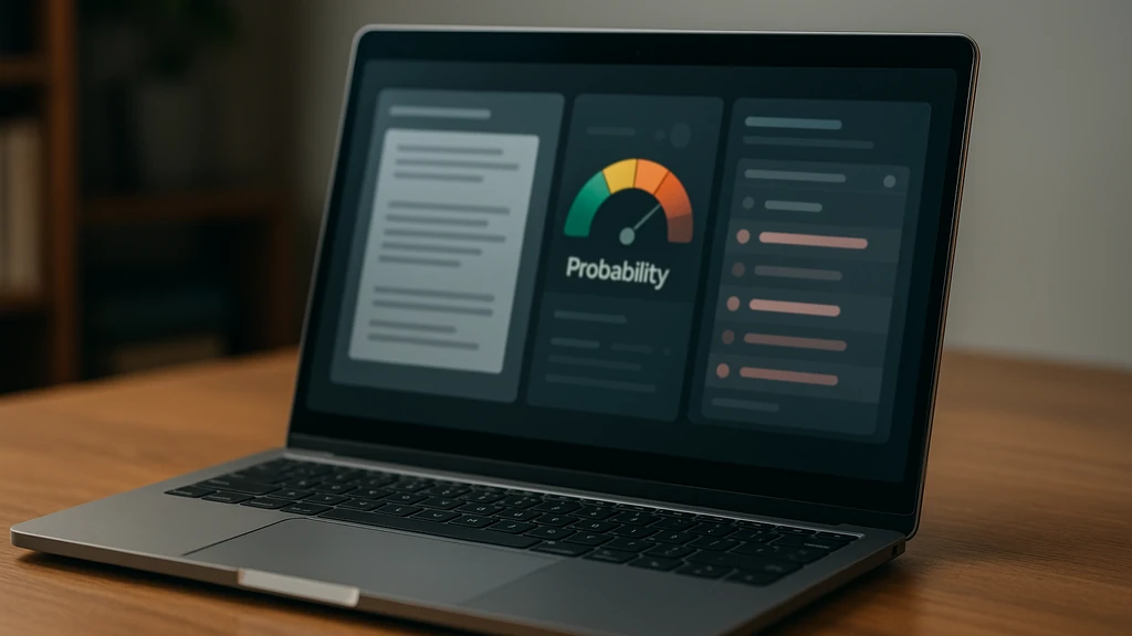 Ordinateur portable affichant un tableau de détection de contenu et un module de plagiat (sans texte lisible), illustrant Originality.ai en 2025 pour détection IA et vérification de plagiat