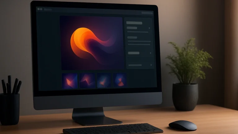 Reve IA : interface de génération d’images sur bureau moderne, aperçu visuel et vignettes, éclairage neutre, rendu esthétique.