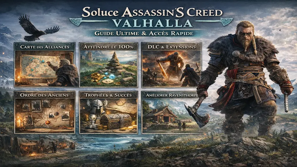 Guerrier viking explorant l’Angleterre médiévale dans Assassin’s Creed Valhalla, illustration pour une soluce complète et le guide 100 %