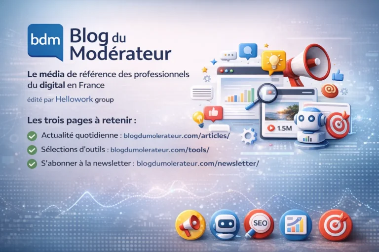 Illustration représentant l’univers du Blog du Modérateur avec des éléments liés au marketing digital, au SEO, aux réseaux sociaux et aux outils numériques, média de référence pour les professionnels du digital en France.