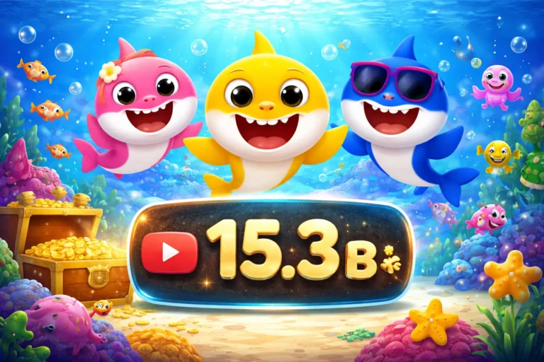 Illustration représentant Baby Shark et sa famille sous l’océan, symbole de la vidéo YouTube la plus vue au monde avec plus de 15 milliards de vues