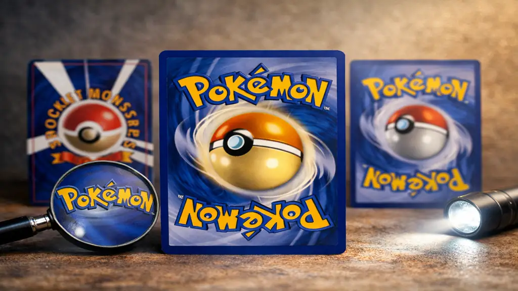Dos officiel d’une carte Pokémon bleu avec logo central et comparaison visuelle pour identifier une contrefaçon