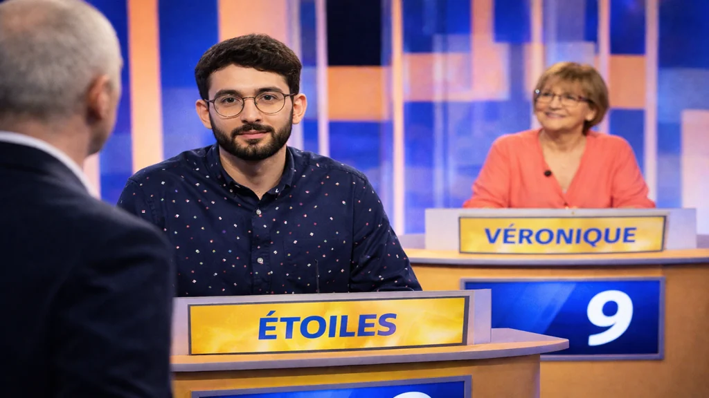 Étoiles (Rayenne Guendil) participant à Questions pour un champion sur France 3 face à la championne Véronique lors des 9 points gagnants en 2025