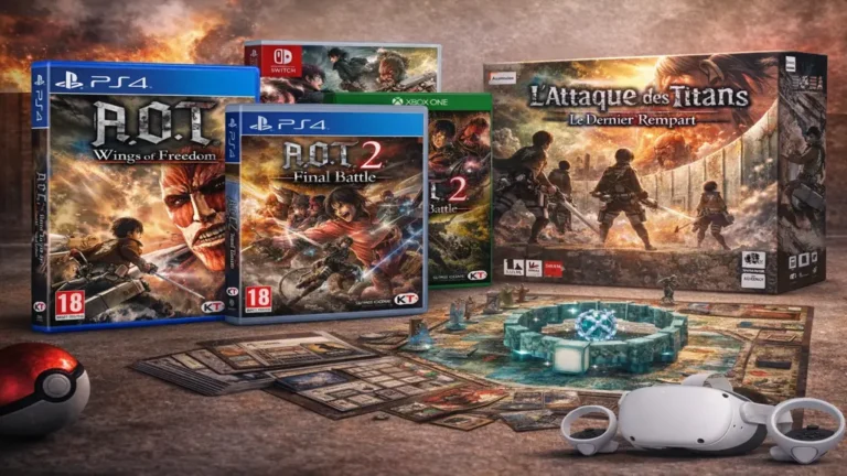 Jeux L’Attaque des Titans A.O.T. Wings of Freedom, A.O.T. 2 Final Battle, Le Dernier Rempart et version VR Meta Quest