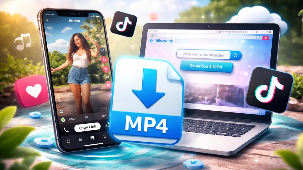 téléchargement d’une vidéo TikTok en format MP4 sur smartphone et ordinateur dans un environnement moderne