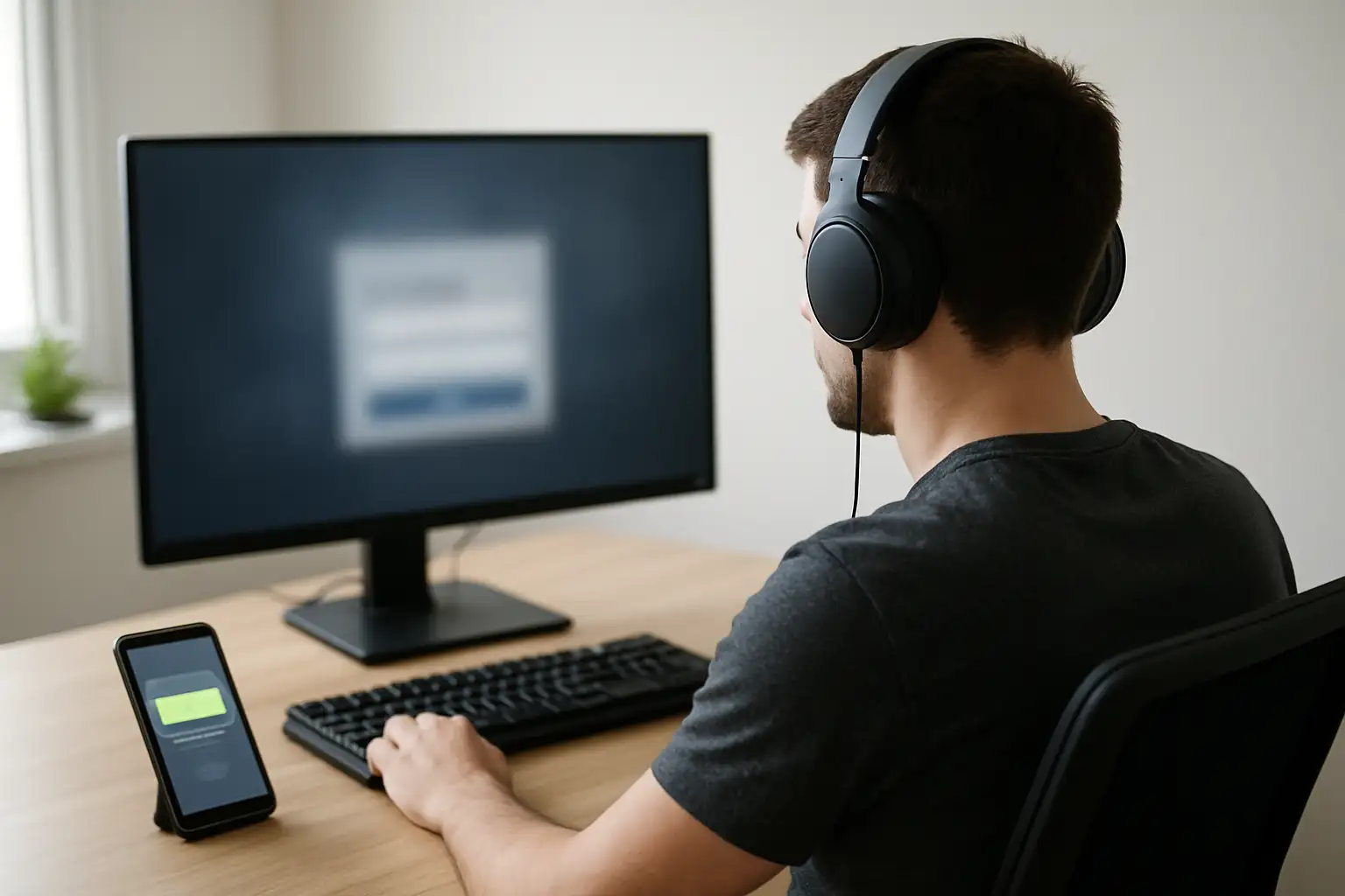 Joueur devant son PC activant la double authentification sur un compte gaming