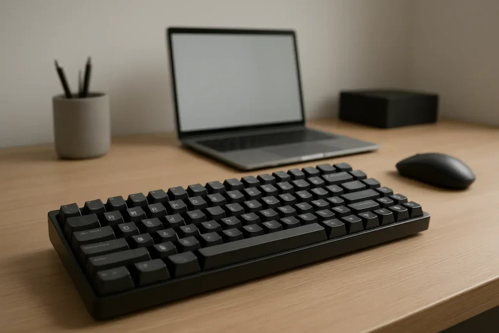 Clavier mécanique sur un bureau moderne dans un contexte de travail ou de gaming