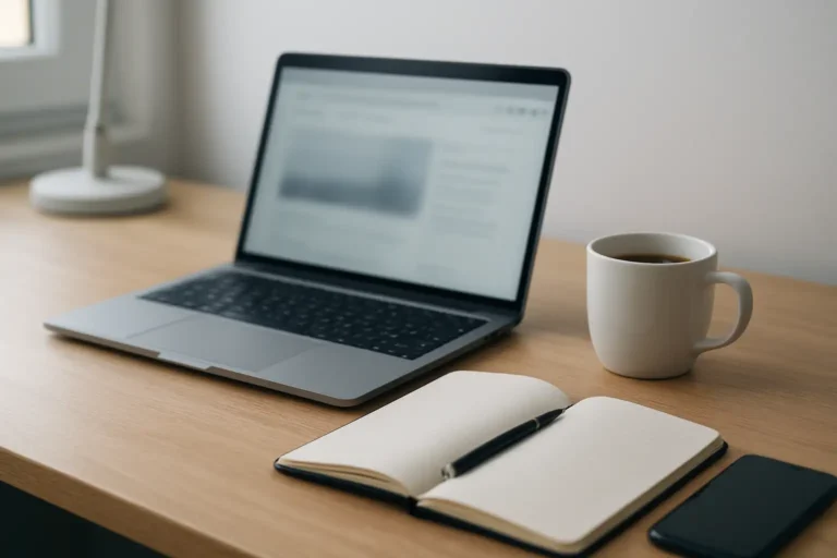 Bureau moderne avec ordinateur et smartphone pour illustrer smartistic sur Internet