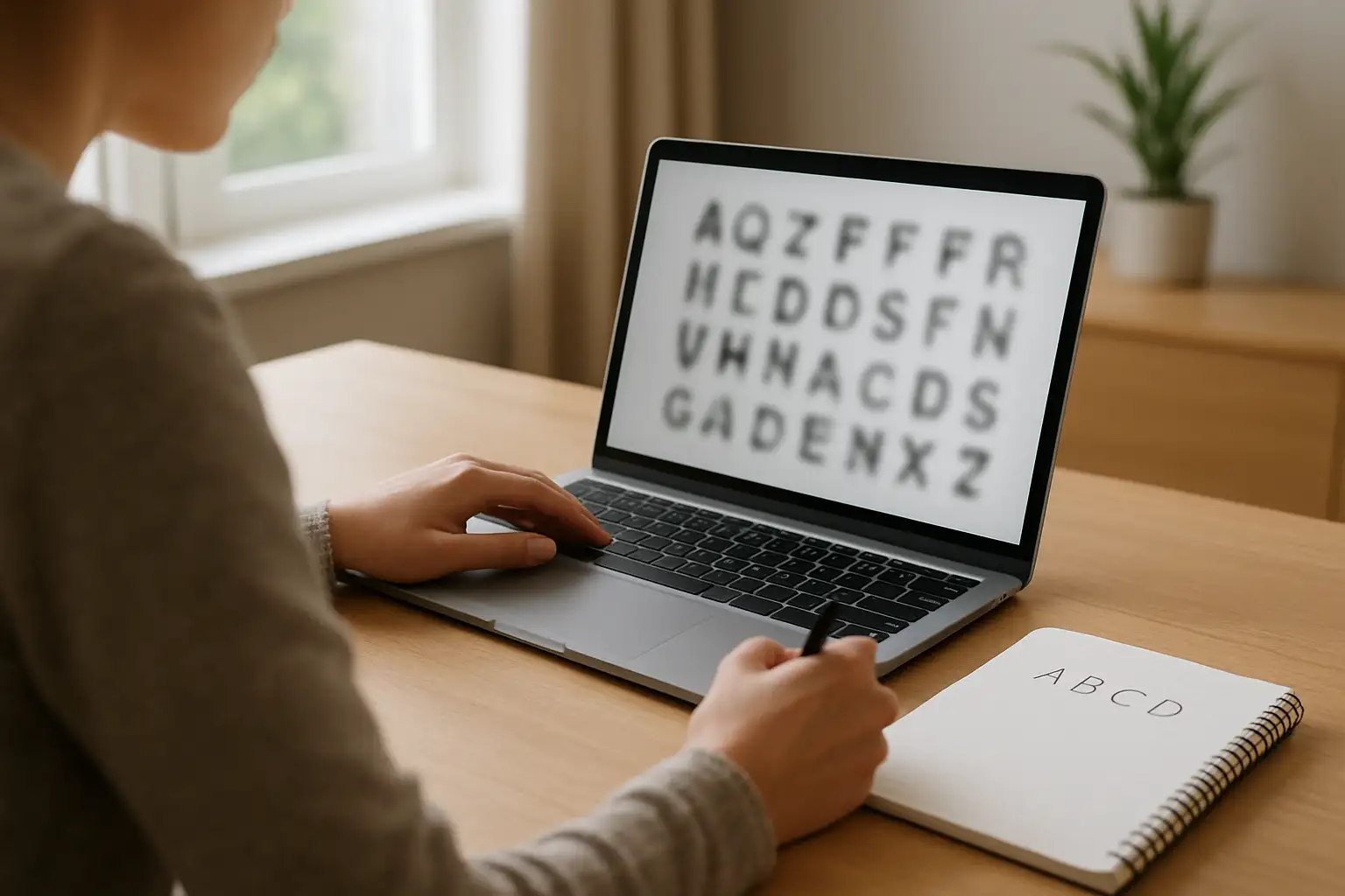Personne cherchant un mot avec des lettres dans le désordre sur un ordinateur portable