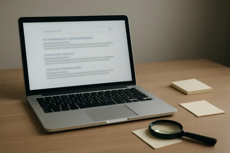 Ordinateur portable affichant une recherche web générique pour vérifier le terme coanu