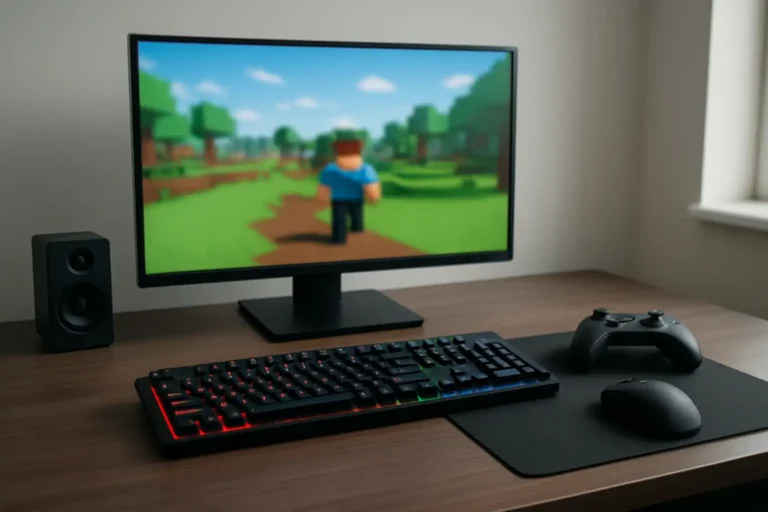 Bureau gaming avec écran affichant une interface Roblox générique pour illustrer les codes Rivals