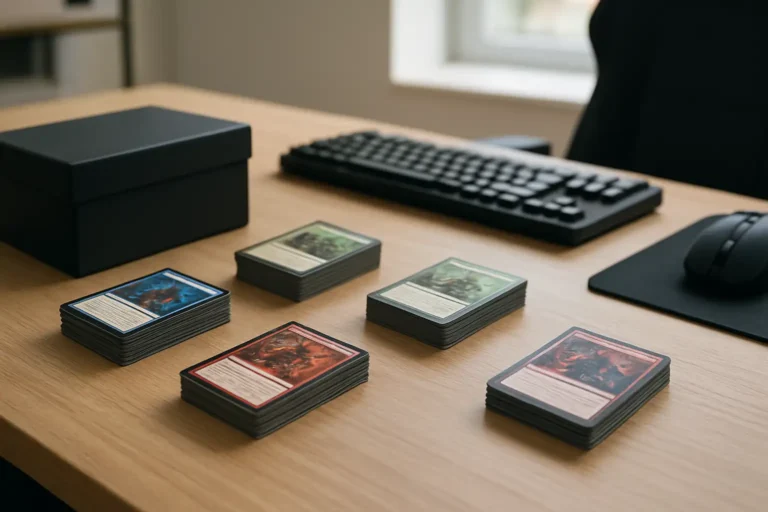 Bureau gaming avec produits de cartes à collectionner liés à pokemon ev10