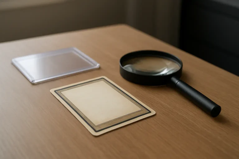 Carte à collectionner générique à côté d’un boîtier de protection pour gradation PSA