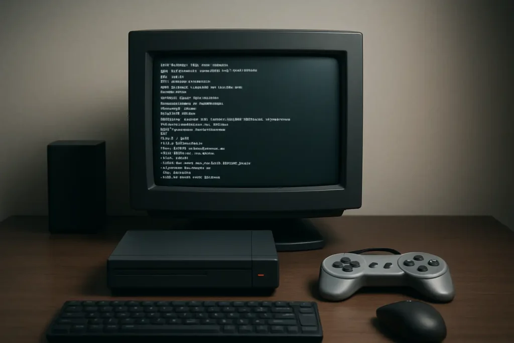 Bureau gaming avec écran de jeu et manette, illustrant les codes de triche GTA Vice City
