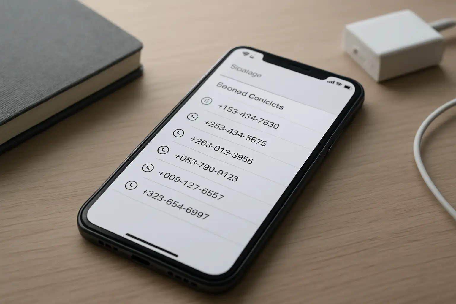 Smartphone sur un bureau affichant des réglages pour débloquer un numéro de téléphone