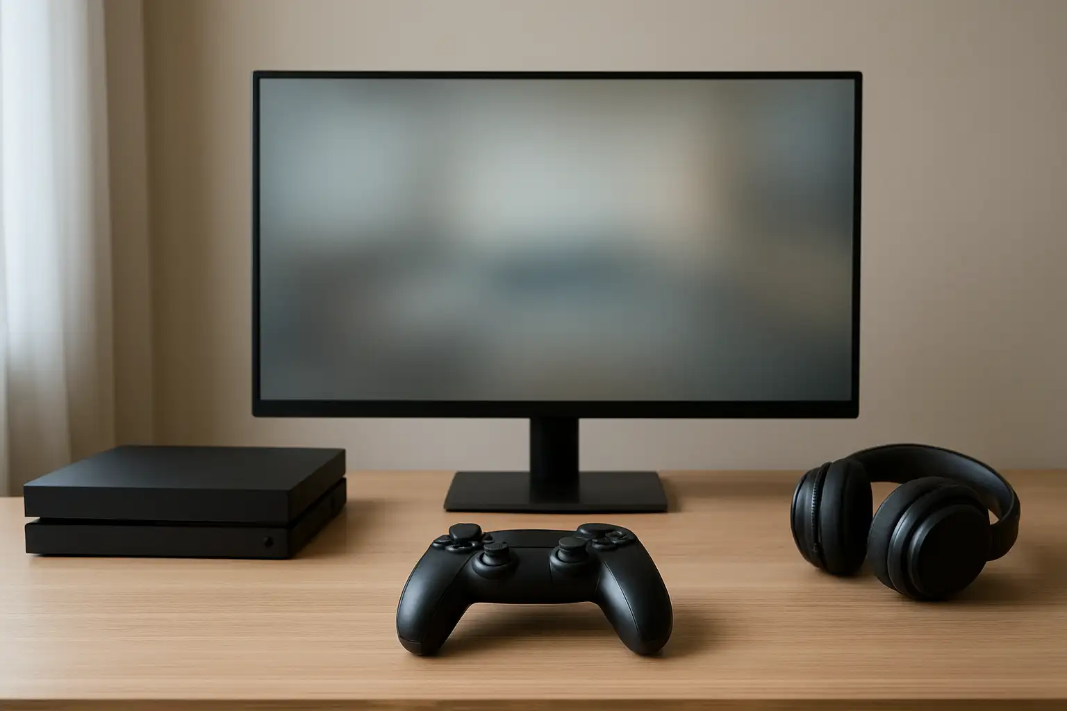 Setup gaming sobre avec console et manette génériques, en lien avec gra5 ps4