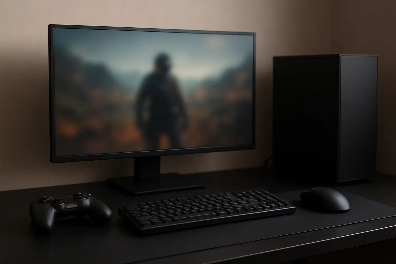 Bureau gaming moderne avec écran de jeu générique illustrant un article sur GTA 7