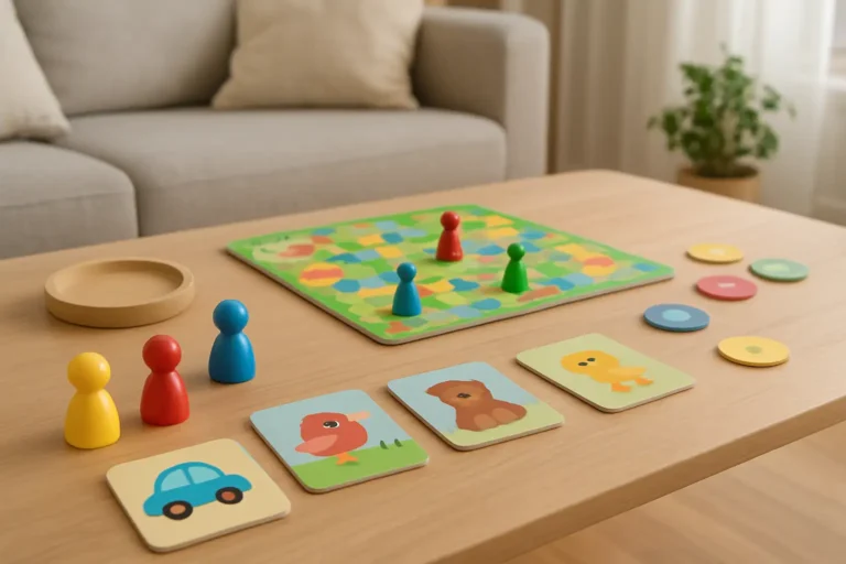 Jeux de société adaptés à un enfant de 3 ans sur une table