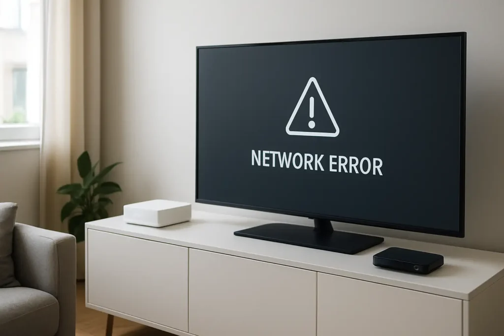 Bbox avec message d’erreur C1 et décodeur TV dans un salon