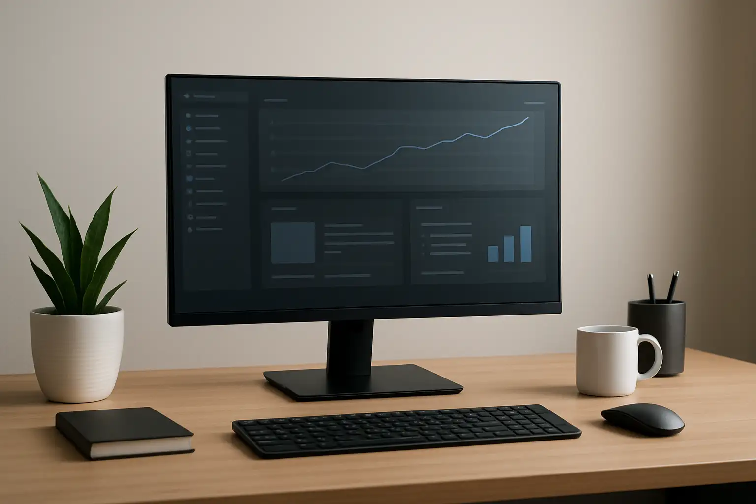 Écran PC 4K sur un bureau moderne avec interface nette