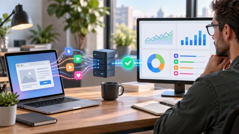 Analyste observant un tableau de bord relié aux événements d’un site web