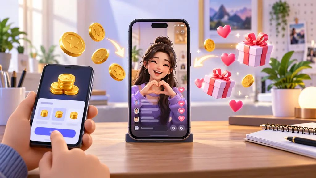 Téléphones affichant une diffusion en direct avec pièces virtuelles et cadeaux